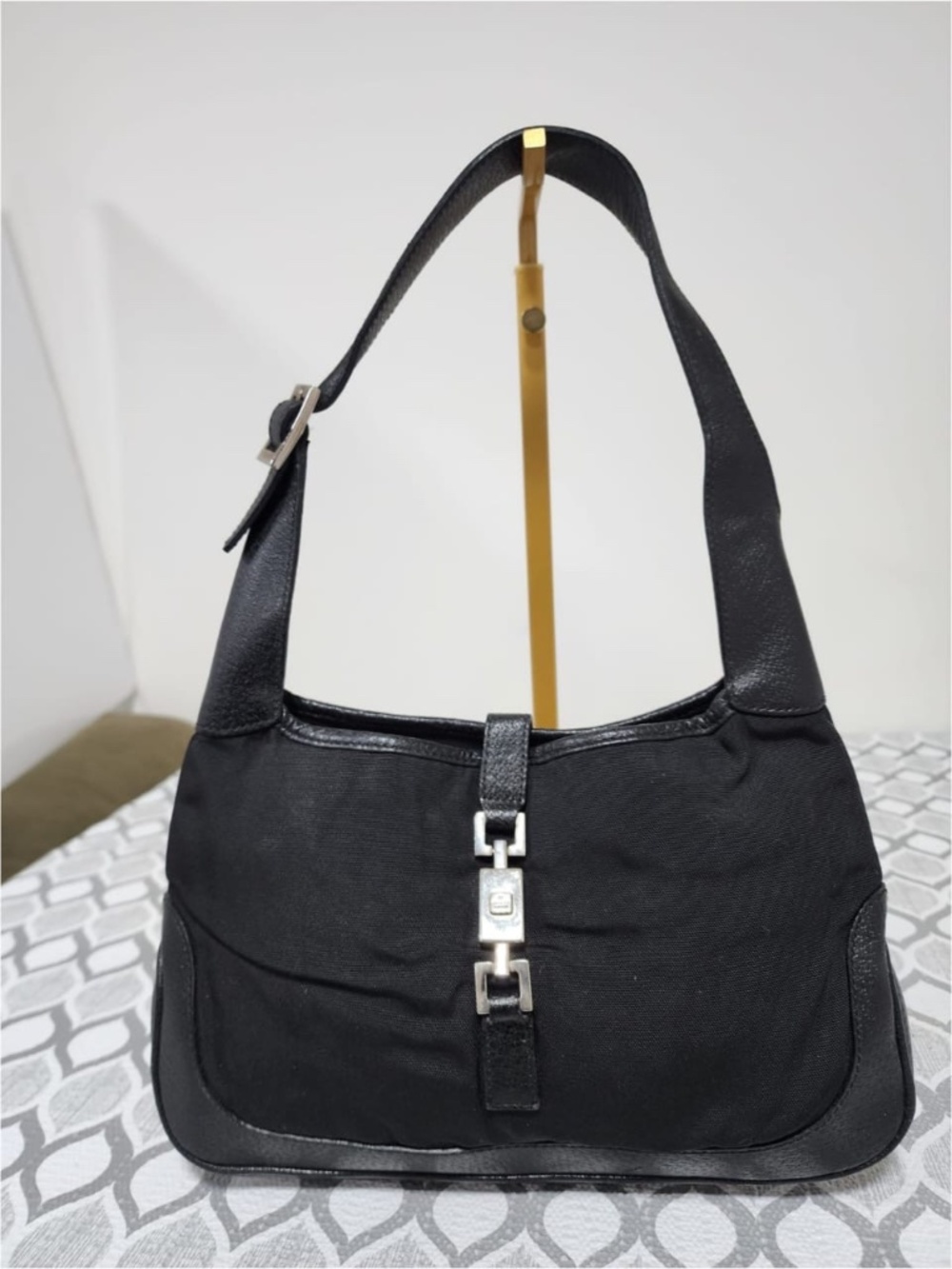 Authentic GUCCI Vintage GG Canvas Jackie Denim Shoulder Bag Black